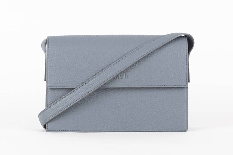 GLORIA torebka skórzana na ramię szary z paskiem – MILAMIE Warsaw