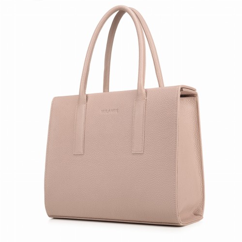 AUDREY shopper skórzany damski róż pudrowy widok z boku – MILAMIE Warsaw