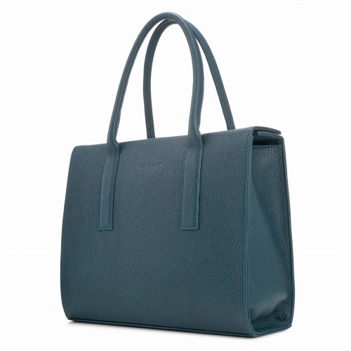 AUDREY shopper skórzany damski turkus głęboki widok z boku – MILAMIE Warsaw