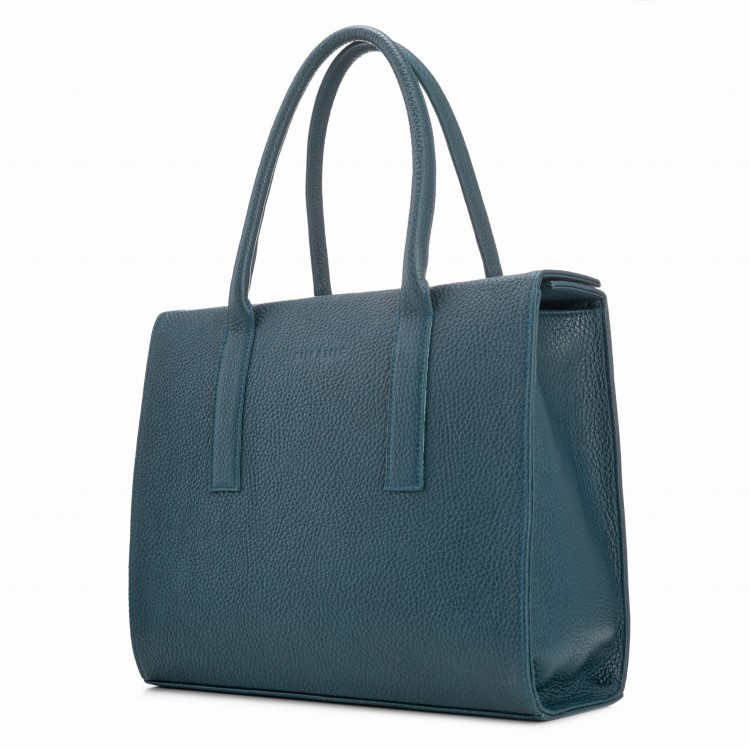 AUDREY shopper skórzany damski turkus głęboki widok z boku – MILAMIE Warsaw