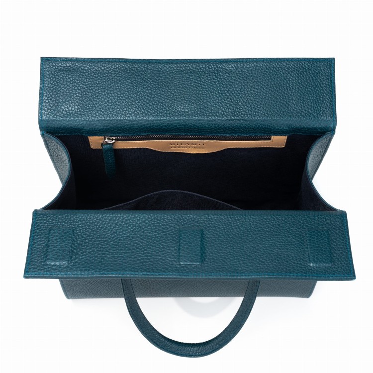 AUDREY shopper skórzany damski turkus głęboki wnętrze – MILAMIE Warsaw