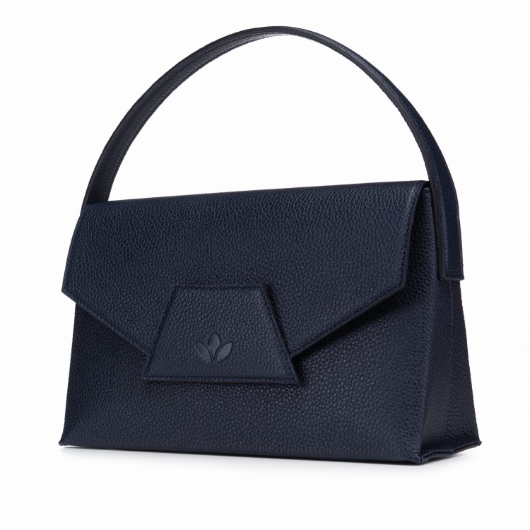 KELLY torebka klasyczna skórzana granat nocny widok z boku – MILAMIE Warsaw