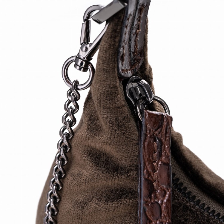 MONICA torebka wieczorowa skórzana brąz espresso detal zapięcia – MILAMIE Warsaw