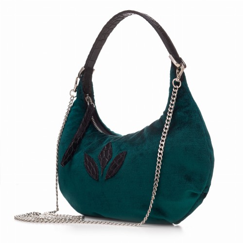 MONICA torebka wieczorowa skórzana butelkowa zieleń widok z boku – MILAMIE Warsaw