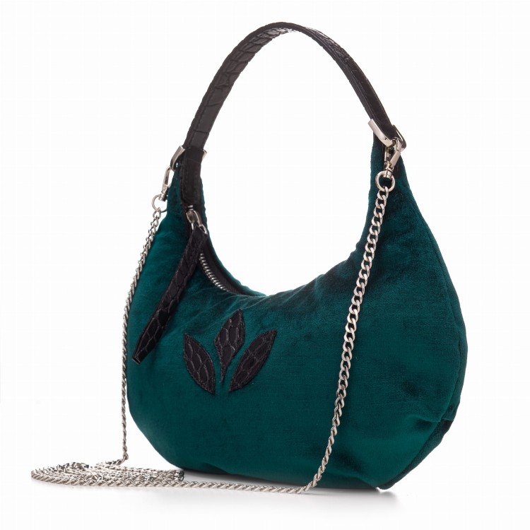 MONICA torebka wieczorowa skórzana butelkowa zieleń widok z boku – MILAMIE Warsaw