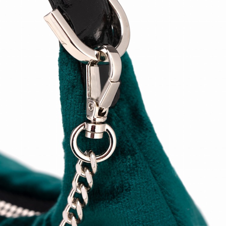 MONICA torebka wieczorowa skórzana butelkowa zieleń detal zapięcia – MILAMIE Warsaw