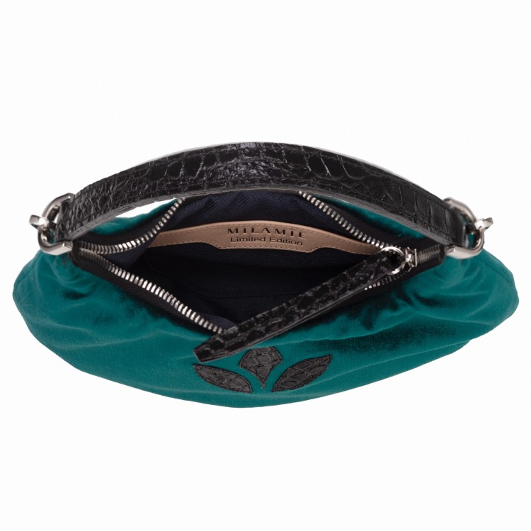 MONICA torebka wieczorowa skórzana butelkowa zieleń wnętrze – MILAMIE Warsaw