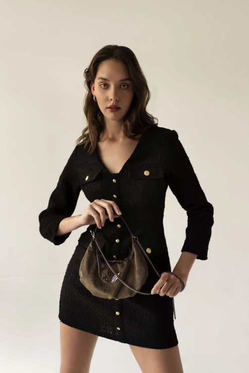 MONICA torebka wieczorowa skórzana brąz espresso stylizacja – MILAMIE Warsaw