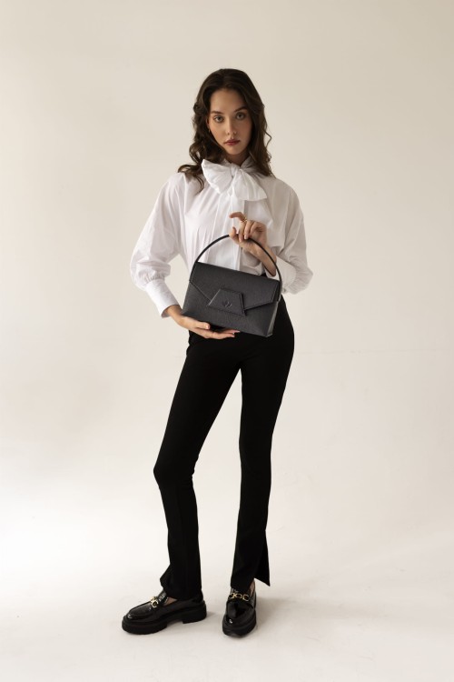 KELLY torebka klasyczna skórzana granat nocny stylizacja – MILAMIE Warsaw