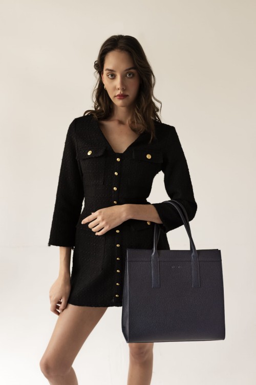 ZOYA shopper skórzany damski granat nocny stylizacja – MILAMIE Warsaw