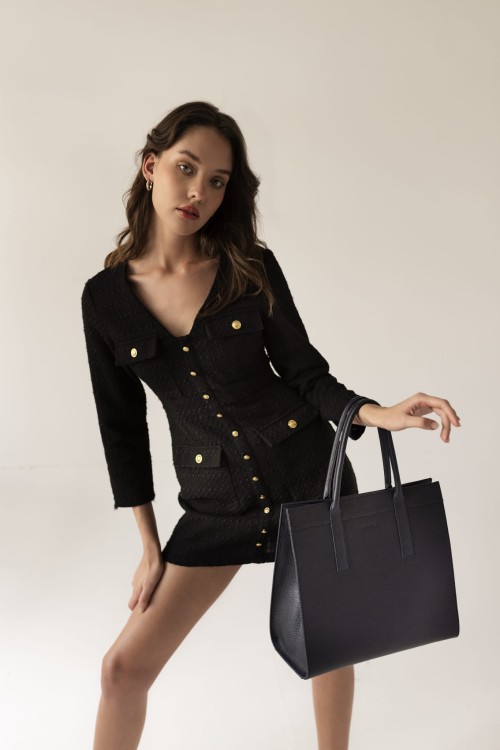 ZOYA shopper skórzany damski granat nocny stylizacja – MILAMIE Warsaw