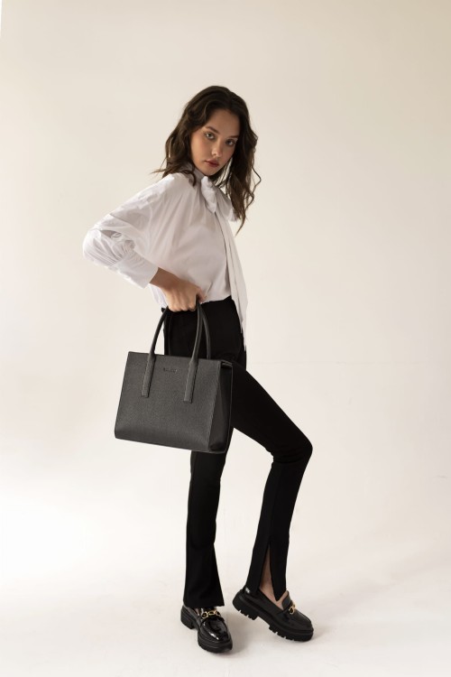 AUDREY shopper skórzany damski czerń stylizacja – MILAMIE Warsaw