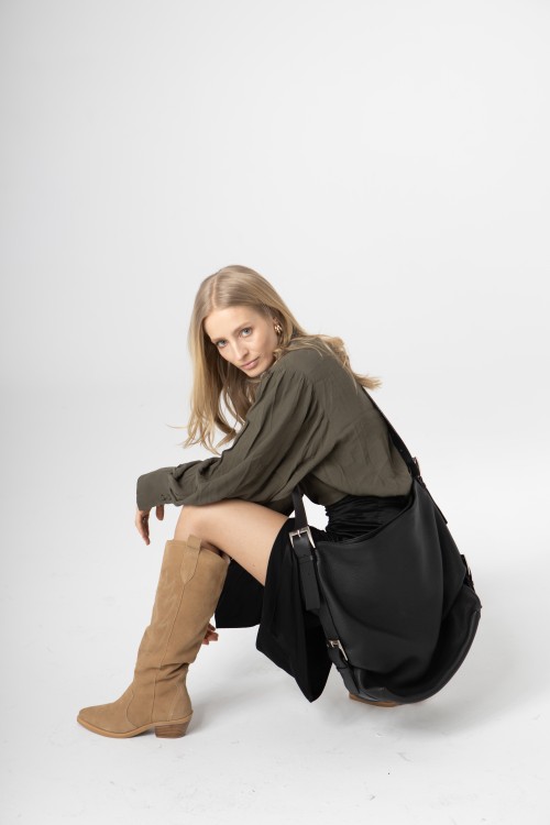 VIVIANE torebka skórzana na ramię czerń stylizacja – MILAMIE Warsaw