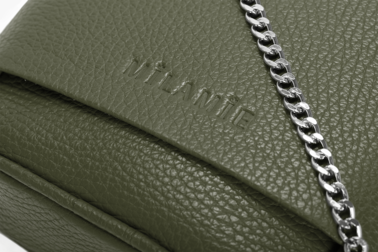 THEARTE torebka wieczorowa skórzana zieleń oliwkowa detal zapięcia – MILAMIE Warsaw